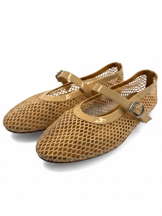Shoes - Women's Tan Mesh Mary Jane Flats